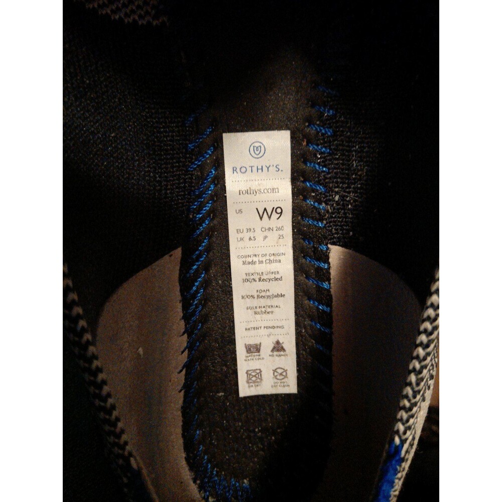 Rothy's Women's Sz W9 Captoe Black White Buffalo Plaid Slip On Flats Blue Trim, - Picture 6 of 6